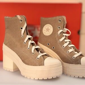 Converse Women's Beige High-Top Calf Hair Platform Sneakers